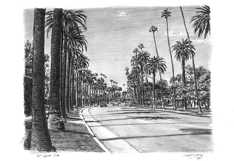 Beverly Drive in Beverly Hills - Original Drawings and Prints for Sale