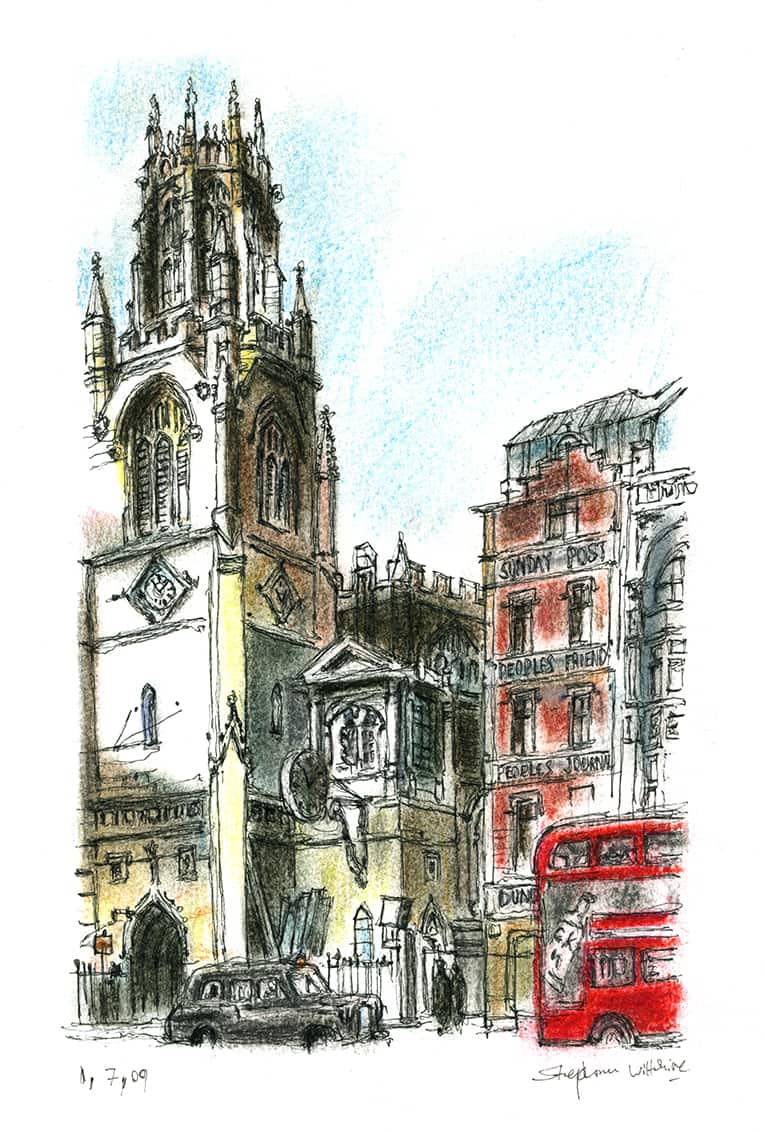 St Dunstans Church on Fleet Street, London - Original Drawings and Prints for Sale