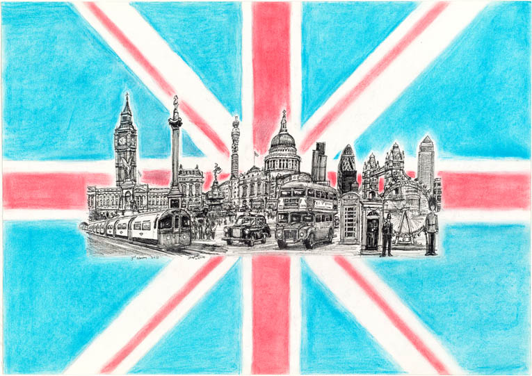 London Montage Flag - Original Drawings and Prints for Sale