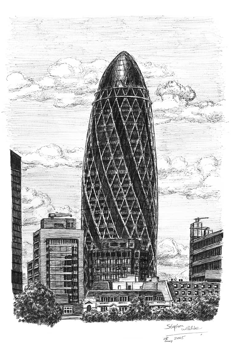 Gherkin Building London Original Drawings Prints And Limited 