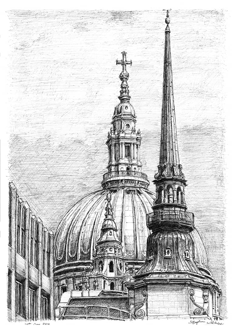 The Dome of St Pauls Cathedral - Original Drawings and Prints for Sale
