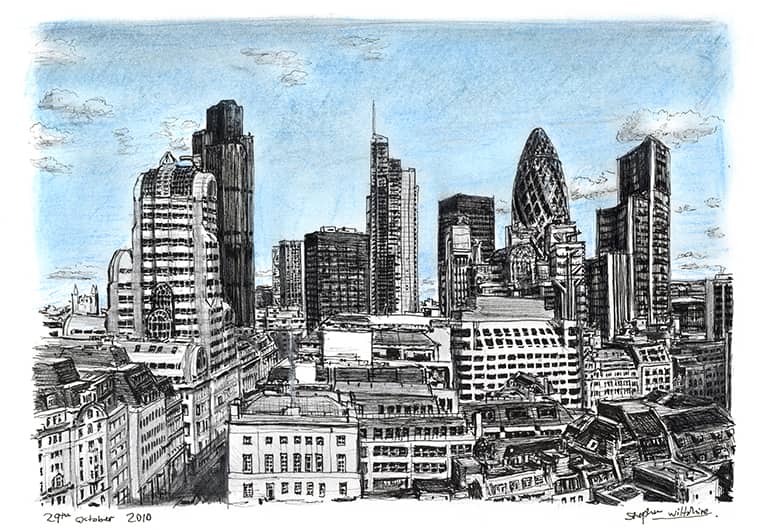 View of City of London from the Monument - Original Drawings and Prints for Sale