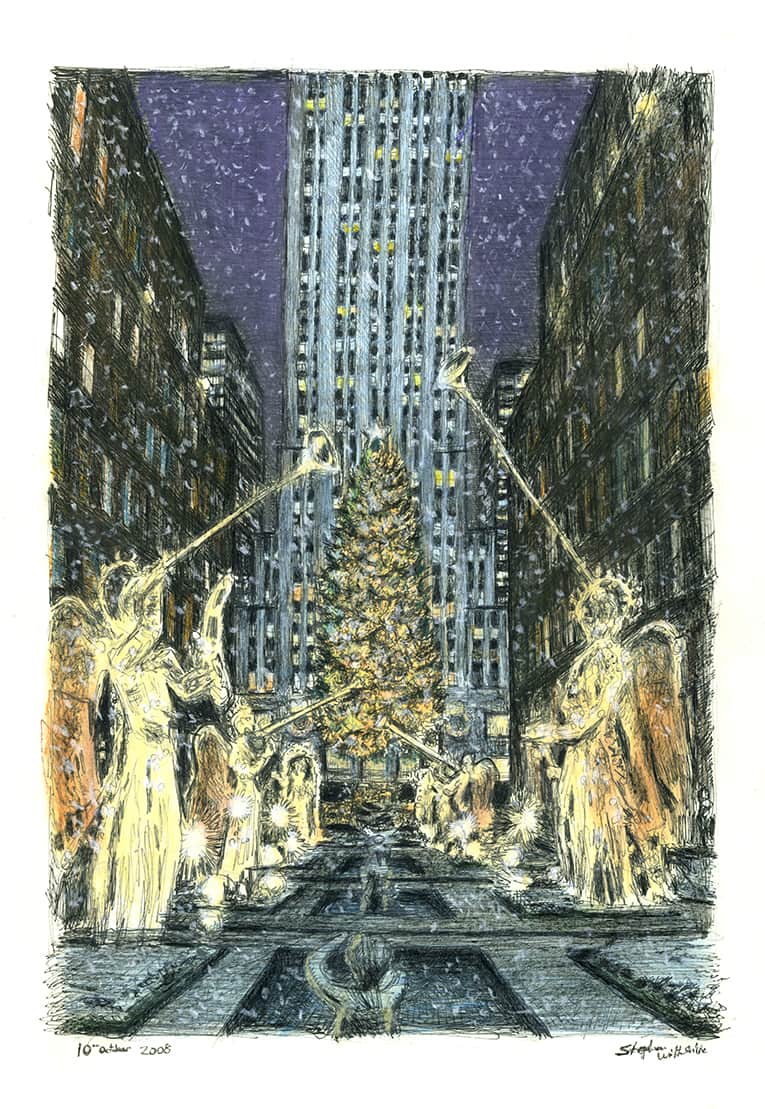 Rockefeller Center at Christmas - Original Drawings and Prints for Sale