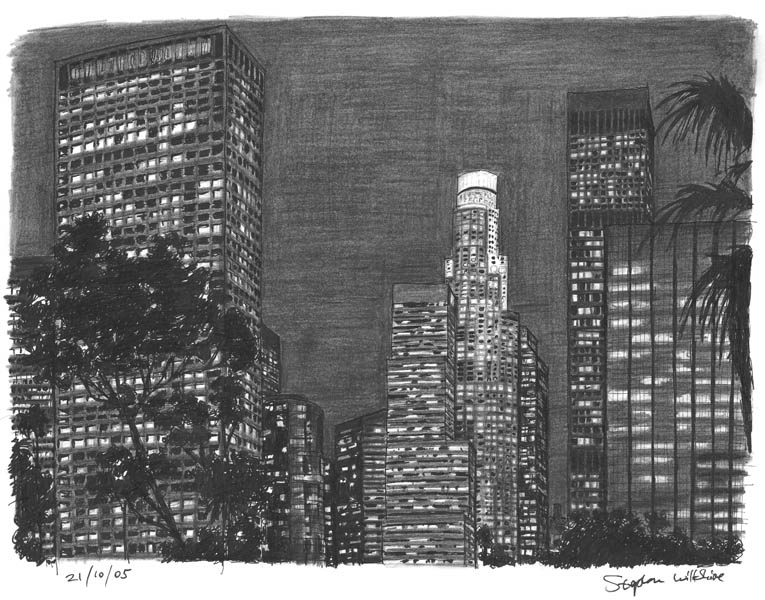 Los Angeles at night - Original Drawings and Prints for Sale