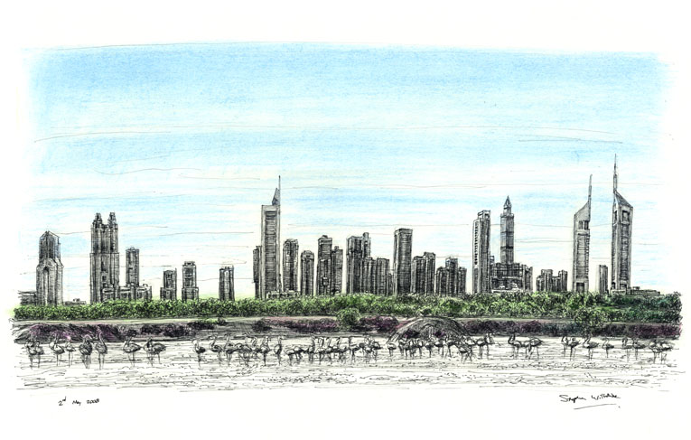 Dubai Skyline - drawings and paintings by Stephen Wiltshire MBE