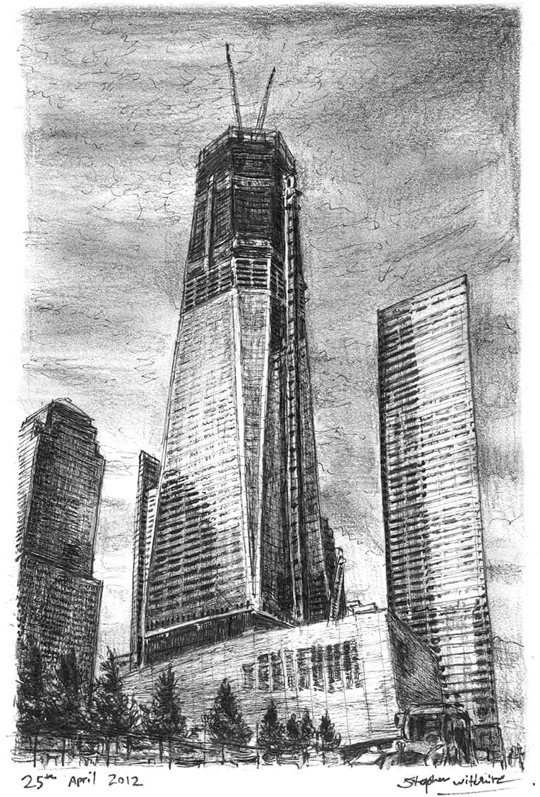 Freedom Tower in construction  - Original Drawings and Prints for Sale