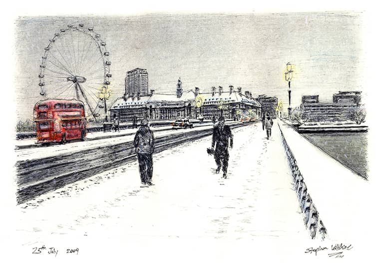 Snow Scene at Westminster Bridge  - Original Drawings and Prints for Sale