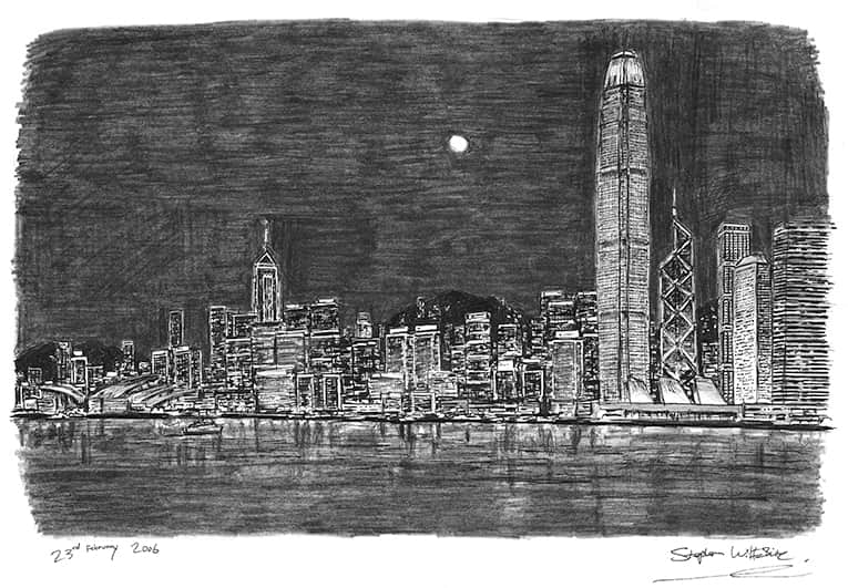 Hong Kong Skyline at night - Original Drawings and Prints for Sale