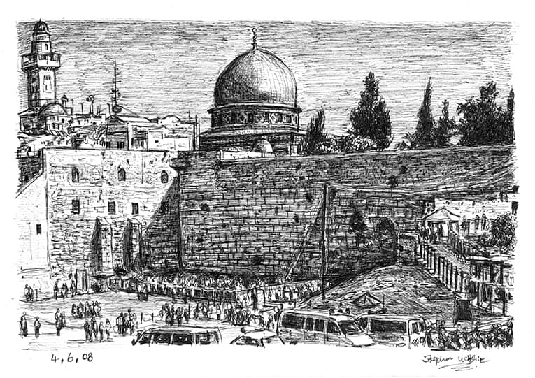 Wailing Wall Jerusalem - Original Drawings and Prints for Sale
