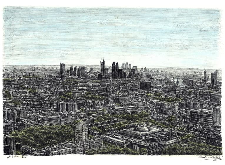 View of London from the top of BT Tower - Original Drawings and Prints for Sale