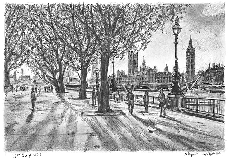 Southbank and Houses of Parliament - Original Drawings and Prints for Sale