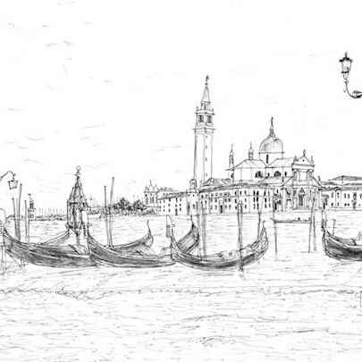 The Artwork San Giorgio Maggiore and gondolas