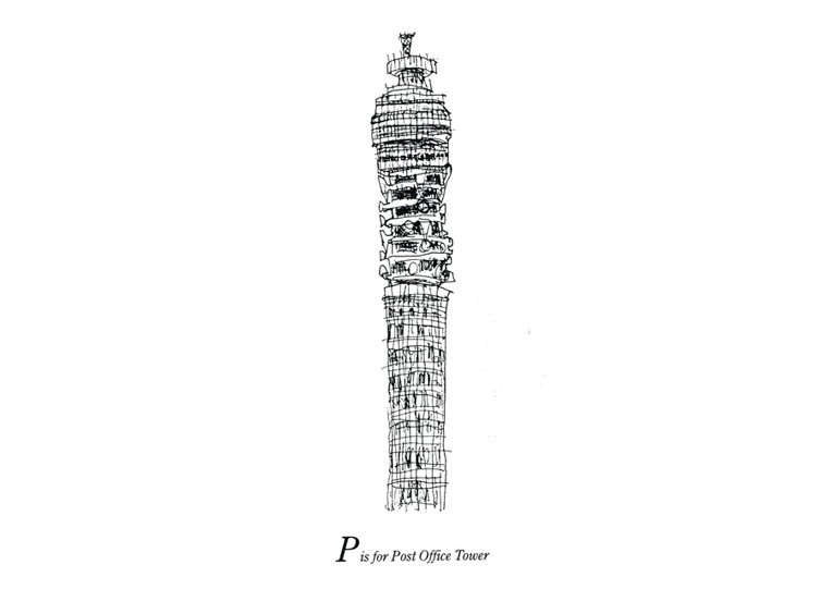 London Alphabet - P for Post Office Tower - Original Drawings and Prints for Sale