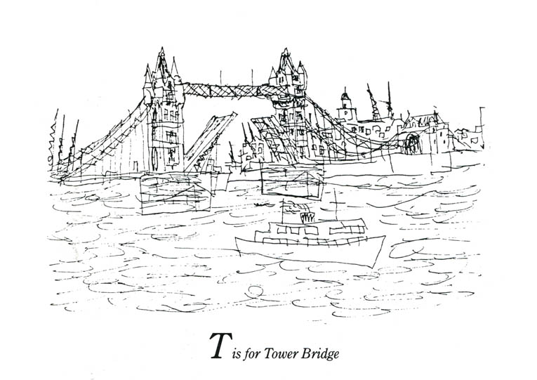 London Alphabet - T for Tower Bridge - Original Drawings and Prints for Sale