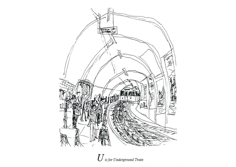 London Alphabet - U for Underground Train - Original Drawings and Prints for Sale