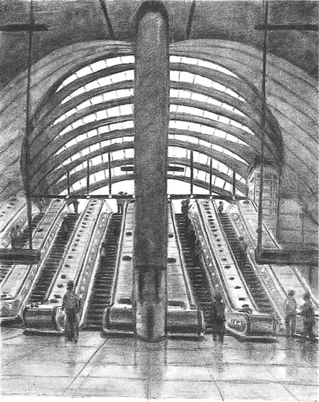 Canary Wharf underground station 2002 - Original Drawings and Prints for Sale