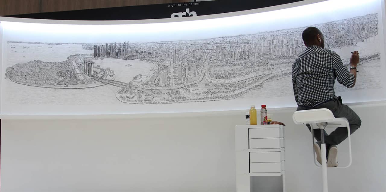 Stephen Wiltshire draws Singapore Panorama