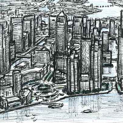 The Artwork Aerial view of Canary Wharf in the future