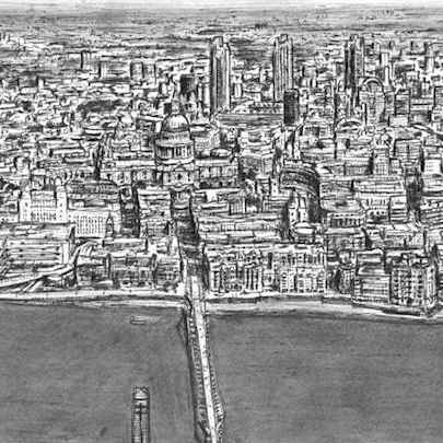 The Artwork Aerial view of St Pauls Cathedral and Millennium Bridge