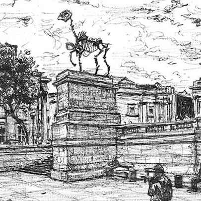 The Artwork Skeleton of horse sculpture at Trafalgar Square