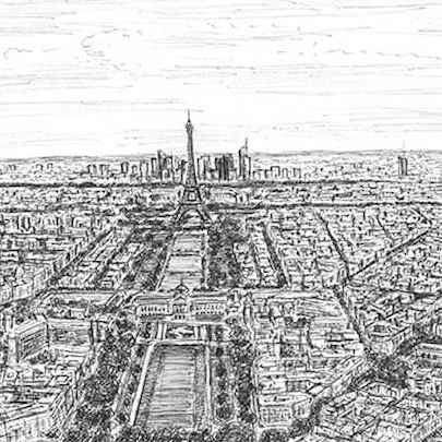Drawing of Paris skyline