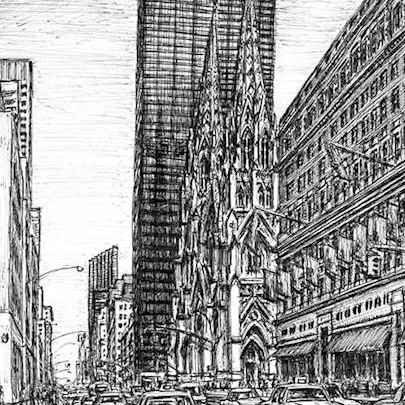 The Artwork Street scene with St Patricks Church