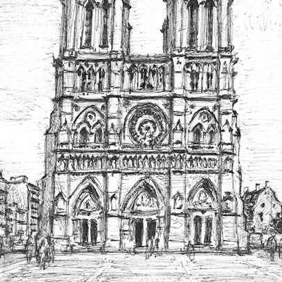 Notre Dame, Paris - Drawings - Originals for sale