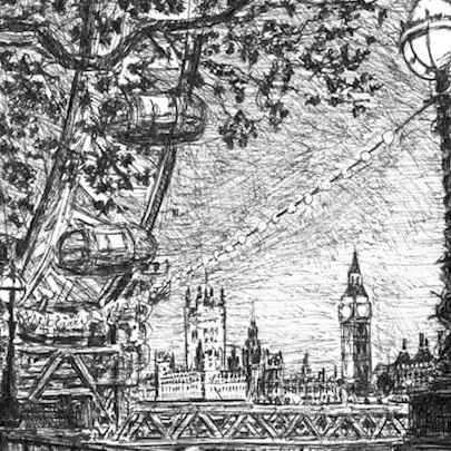 The Artwork Houses of Parliament from the Southbank at night