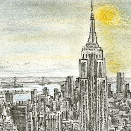 Drawing of Empire State Building seen from the airplane