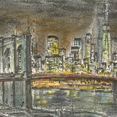 The Artwork Brooklyn Bridge at night