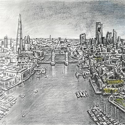 Drawing of Graduation of Tower Bridge and River Thames