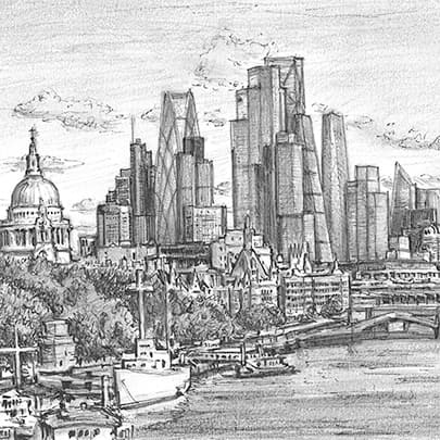 Drawing of City of London ten years in the future