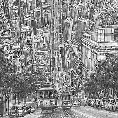 San Francisco Cable Cars near California St - Original Drawings