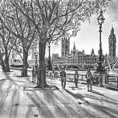 Southbank and Houses of Parliament - Original Drawings