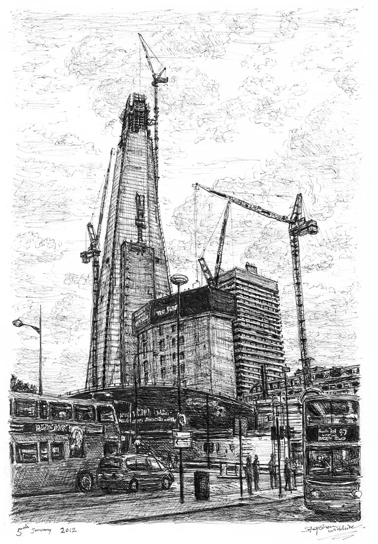 Construction of Shard of Glass London - Original Drawings and Prints for Sale