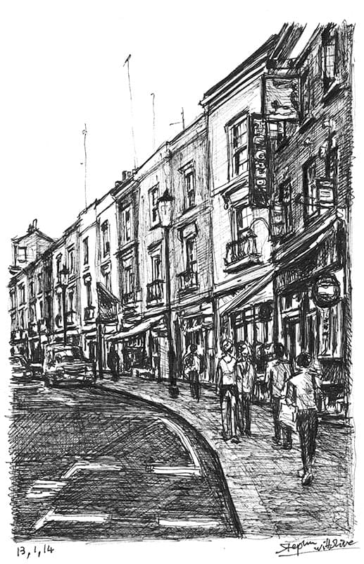 Portobello Road at Notting Hill - Original Drawings and Prints for Sale