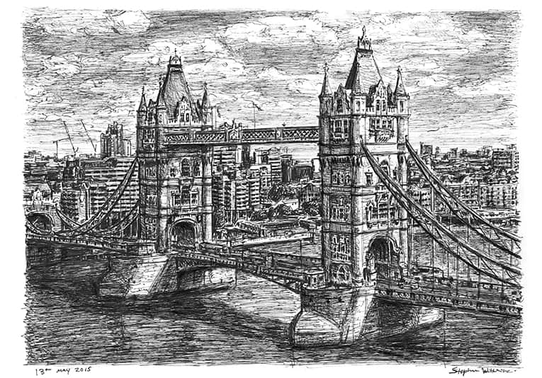 Tower Bridge (London) with White mount (A4) in Cushioned Black frame for A4 mounts (C59)