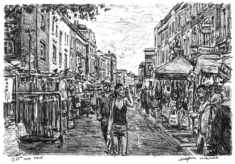 Portobello Market (London) with White mount (A4) in Cushioned Black frame for A4 mounts (C59)