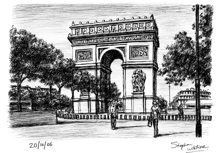 Arc de Triomphe Paris with White mount (A4) in Cushioned Black frame for A4 mounts (C59)