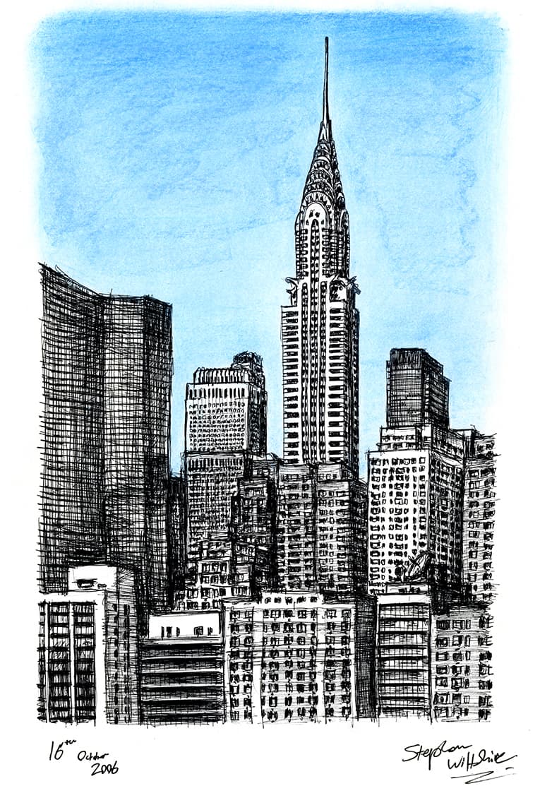 Birds eye view of Chrysler Building NY - Original drawings, prints and