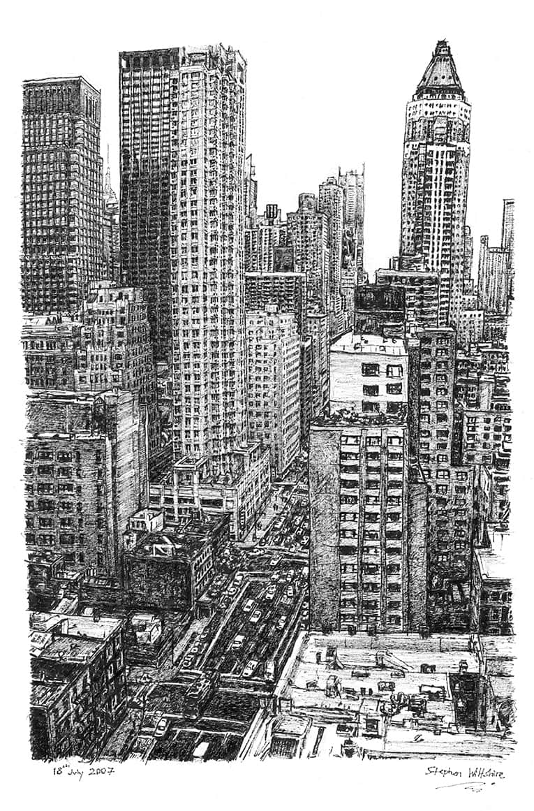 New York street scene with White mount (A4) in Cushioned Black frame for A4 mounts (C59)