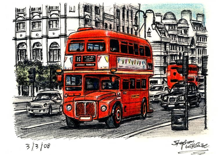 London Routemaster Bus (at the Strand) with White mount (A4) in Cushioned Black frame for A4 mounts (C59)