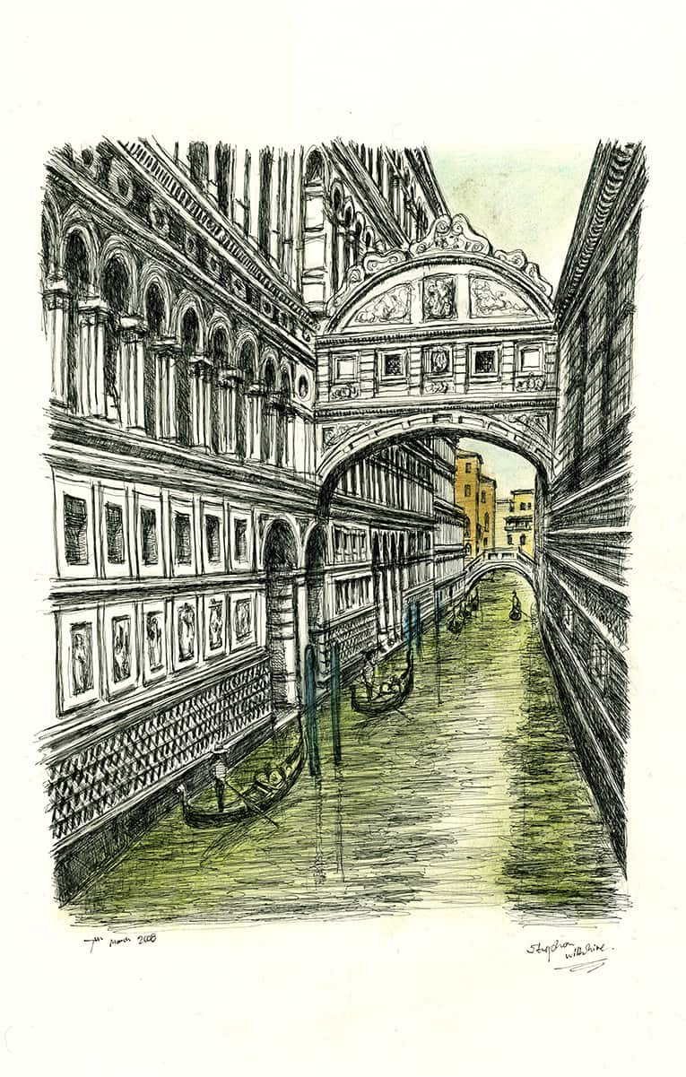 Bridge of Sighs in Venice with White mount (A4) in Cushioned Black frame for A4 mounts (C59)