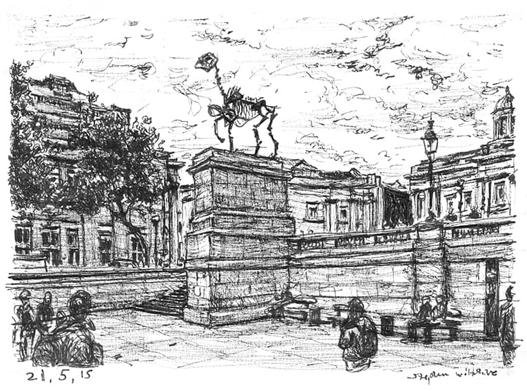 Skeleton of horse sculpture at Trafalgar Square - Original Drawings and Prints for Sale