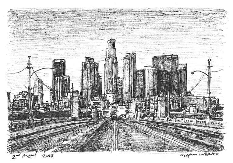 Downtown Los Angeles skyline, USA - Original Drawings and Prints for Sale