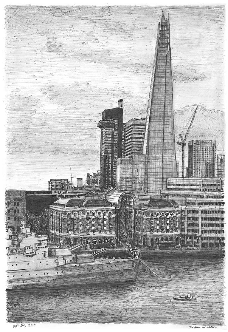 View of the Shard from Landmark Place with White mount (A3) in Flat hessian black frame for A3 mounts (P70)