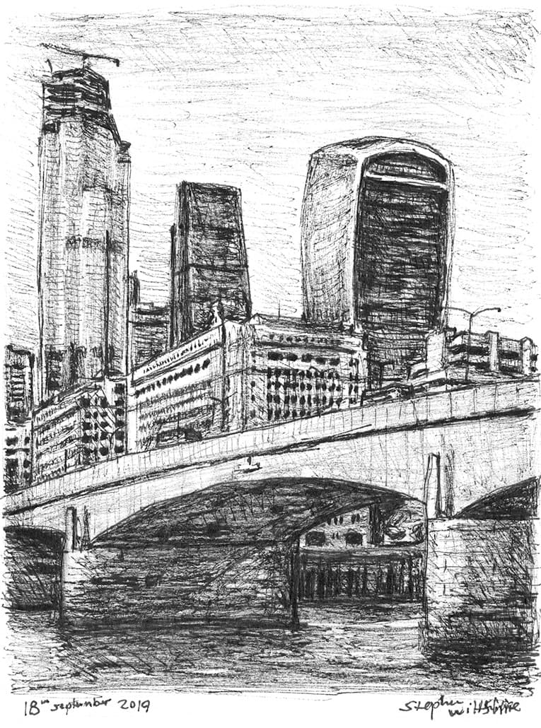 22 Bishopsgate and Walkie Talkie at London Bridge - Original Drawings and Prints for Sale