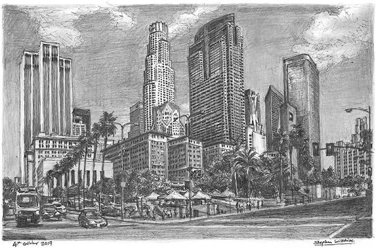 Pershing square, Downtown Los Angeles - Original Drawings and Prints for Sale