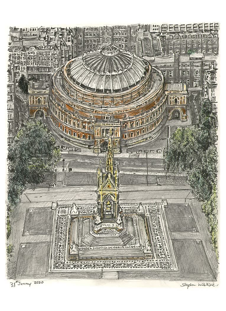 Aerial view of Royal Albert Hall - Original Drawings and Prints