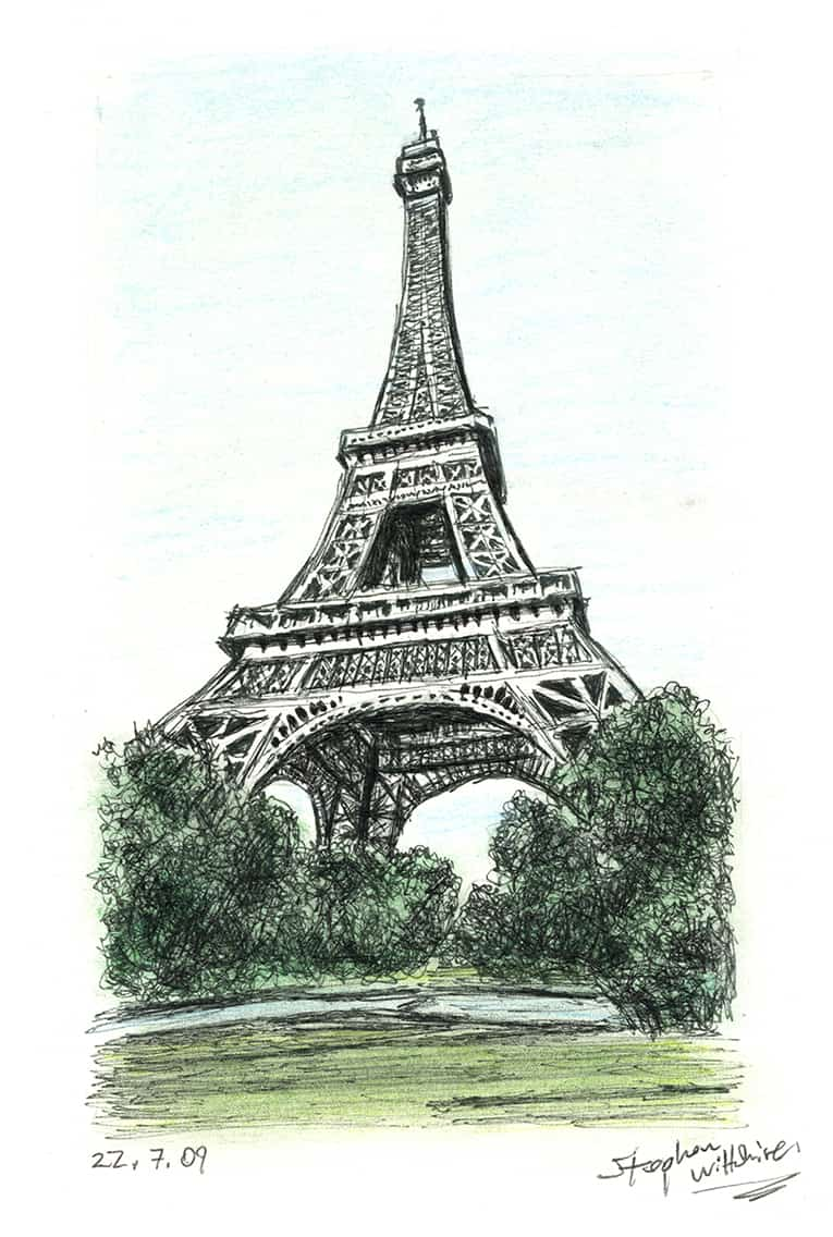 The Eiffel Tower, Paris with White mount (A4) in Cushioned Black frame for A4 mounts (C59)